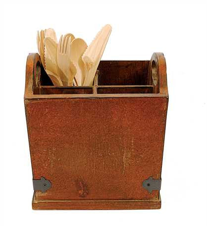 Creative Co-Op Square Wood and Metal Utensil Holder