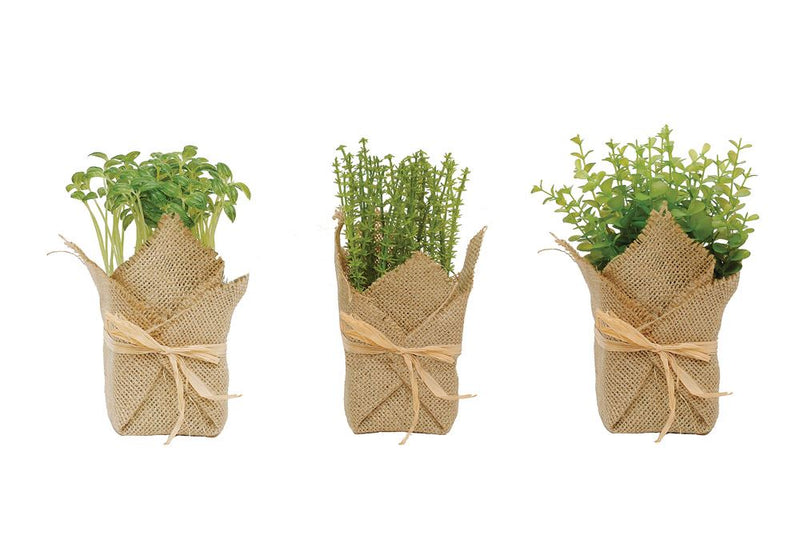 Creative Co-Op Burlap Wrapped Artificial Herb Plants