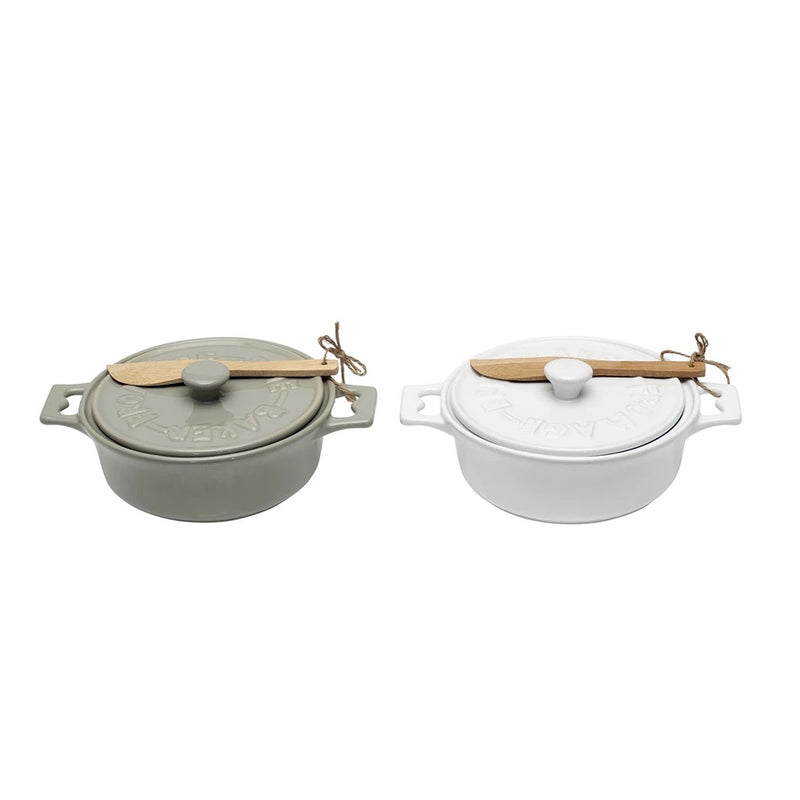Creative Co-Op Brie Baker with Lid and Spreader