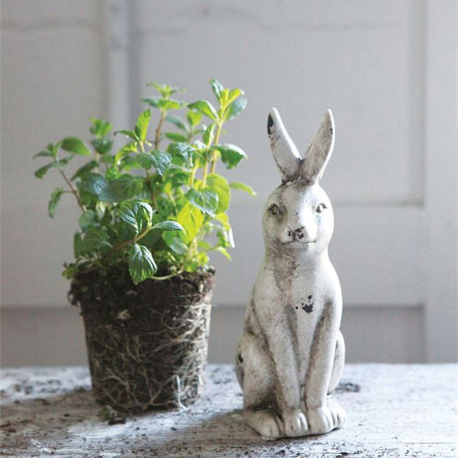 Creative Co-op 8” Ceramic Rabbit, Distressed Cream Finish