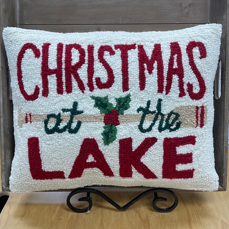 Peking Handicraft - “Christmas at the Lake” Christmas Hook Pillow (16” X 16”)