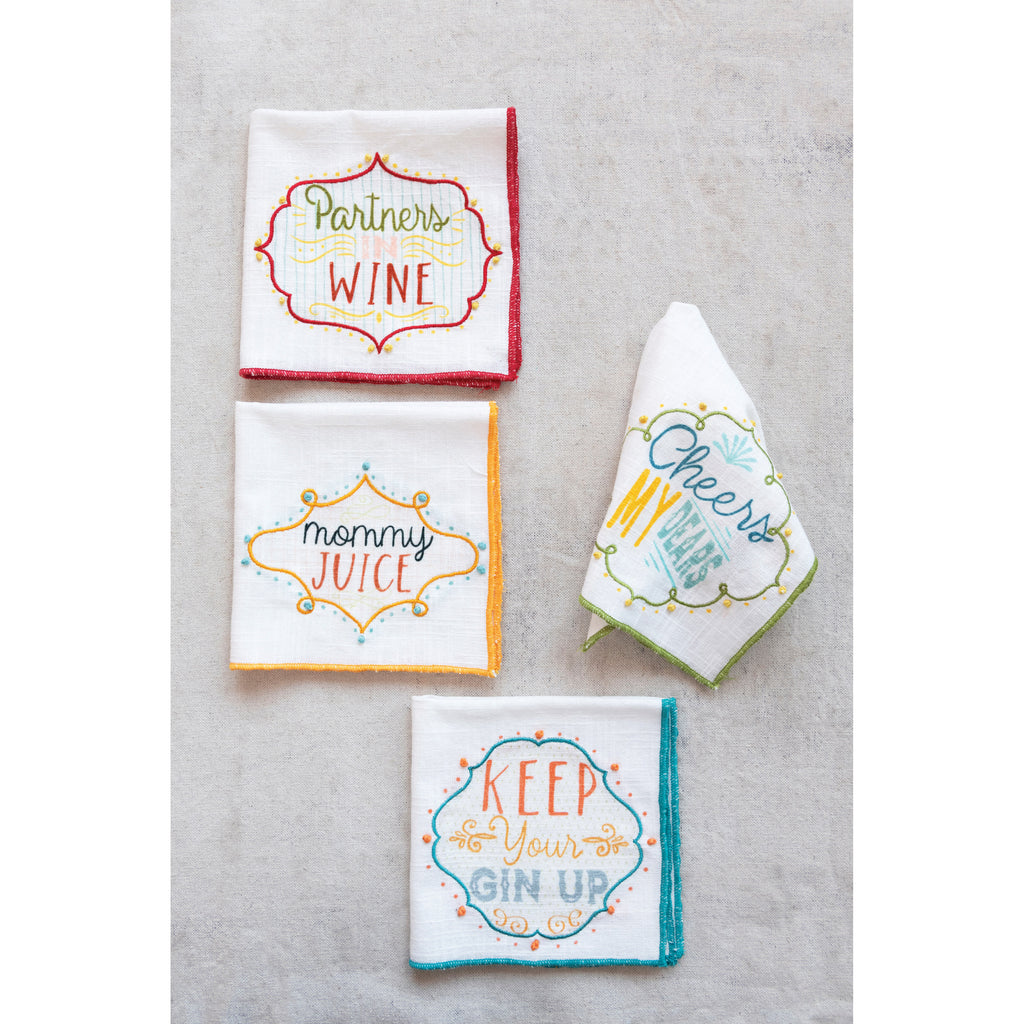 Creative Co-op 12" Sq Cotton Printed Napkins with Saying, Set of 4