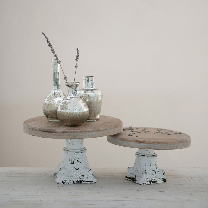 Creative Co-Op Distressed Wood and Metal Pedestals