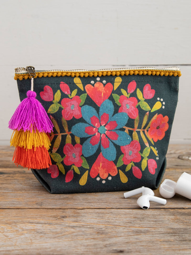 Natural Life® Canvas Pouch -Charcoal Folk Floral