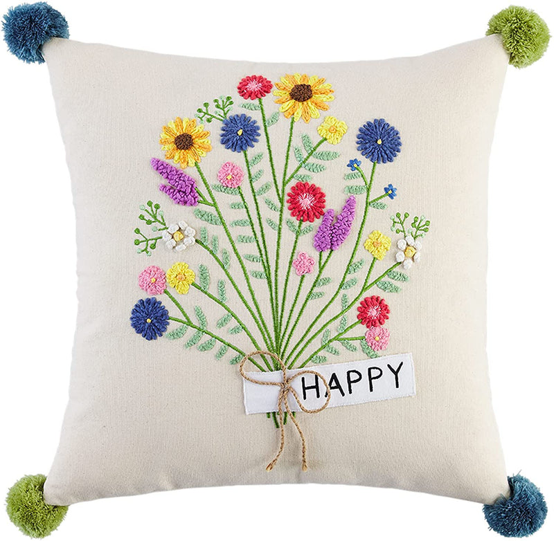 Mud Pie Square Floral Embroidery Pillows