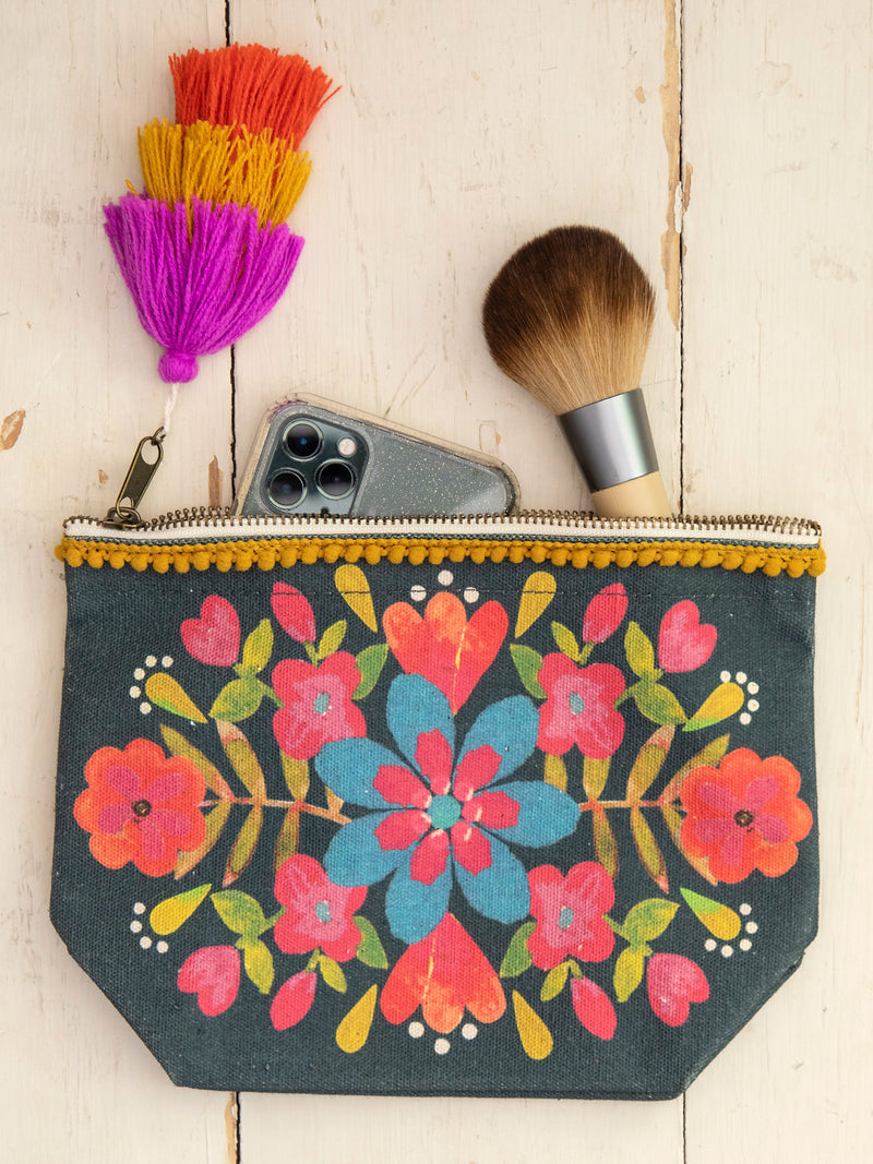Natural Life® Canvas Pouch -Charcoal Folk Floral