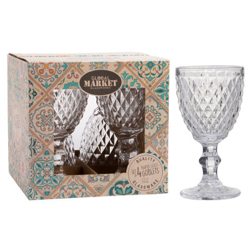 Home Essentials - Global Market Set Of 4 Clear Quilted 12oz Goblets