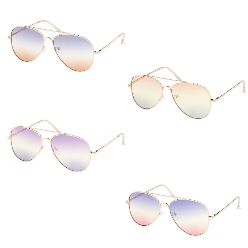 Blue Gem Sunglasses - 1557 Weekend Collection - Rose Gold Aviator with Colored Lens, Assorted Colors