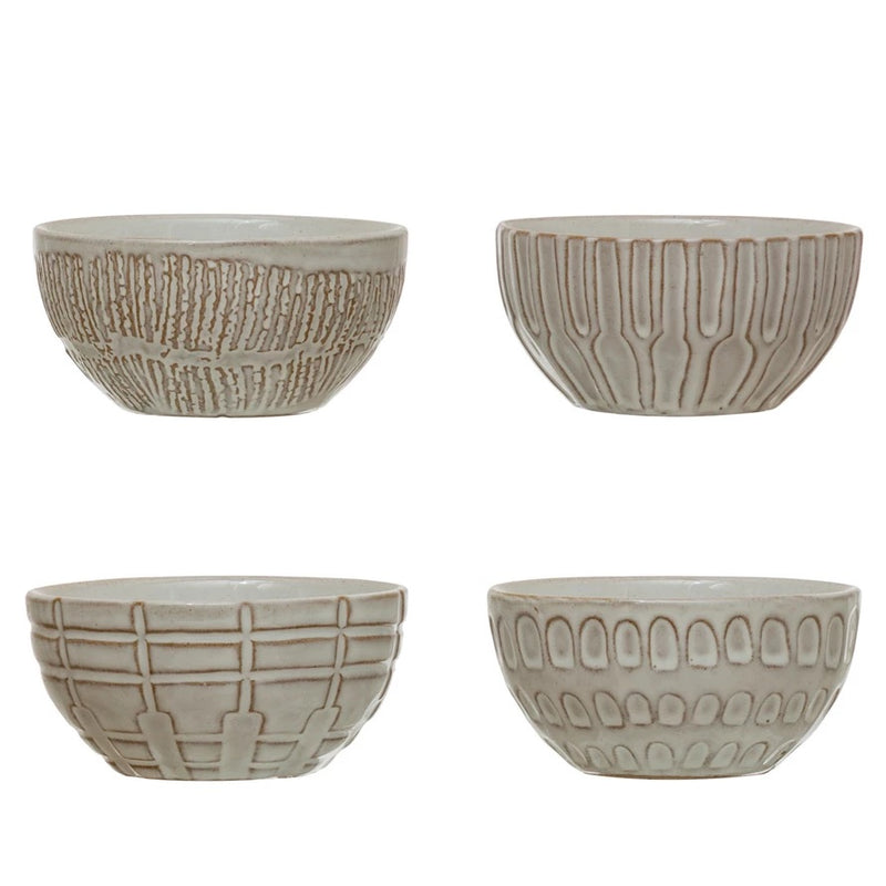 Creative Co-op Debossed Stoneware Bowl, 4 styles