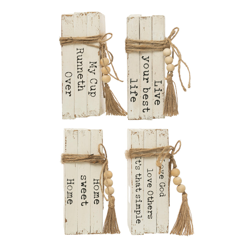 Creative Co-op Wood Block Faux Books with Saying