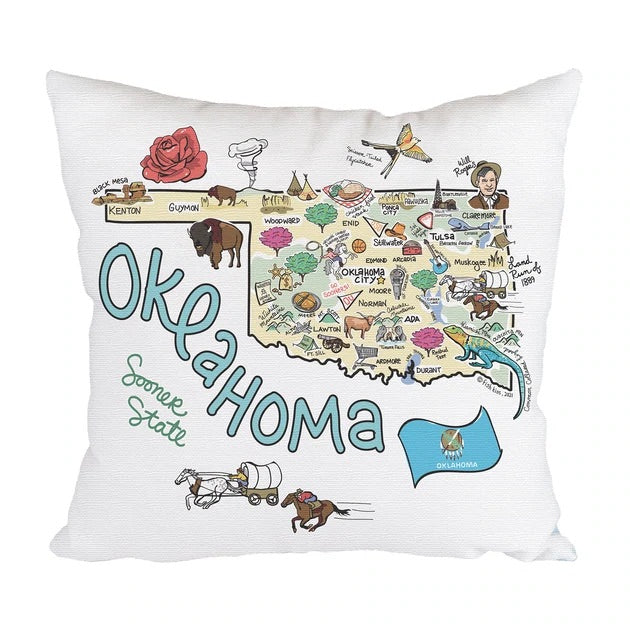 FishKiss Oklahoma Map Pillow 18” x 18”