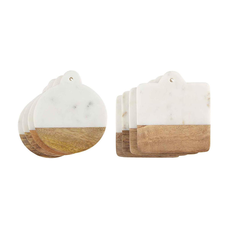 Mud Pie Round Marble Wood Coaster Set