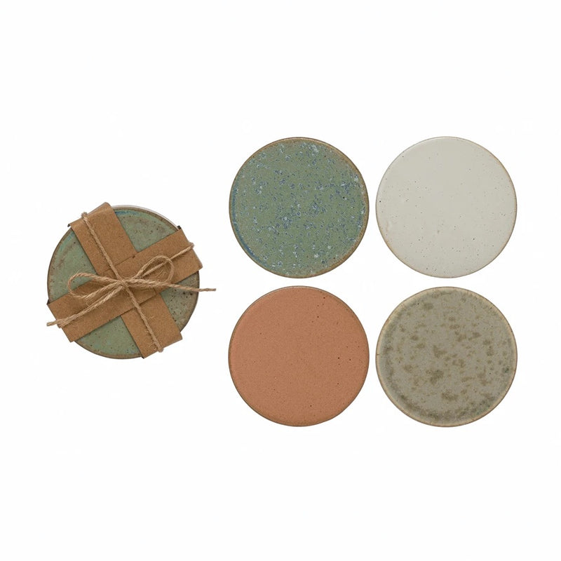 Creative Co-op 4" Round Stoneware Coasters, Reactive Glaze, Multi Color, Set of 4