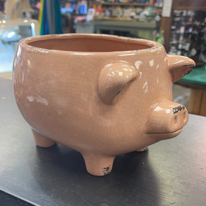 Creative Co-op Stoneware Distressed Pig Planter, 3 Colors (Holds 6" Pot)