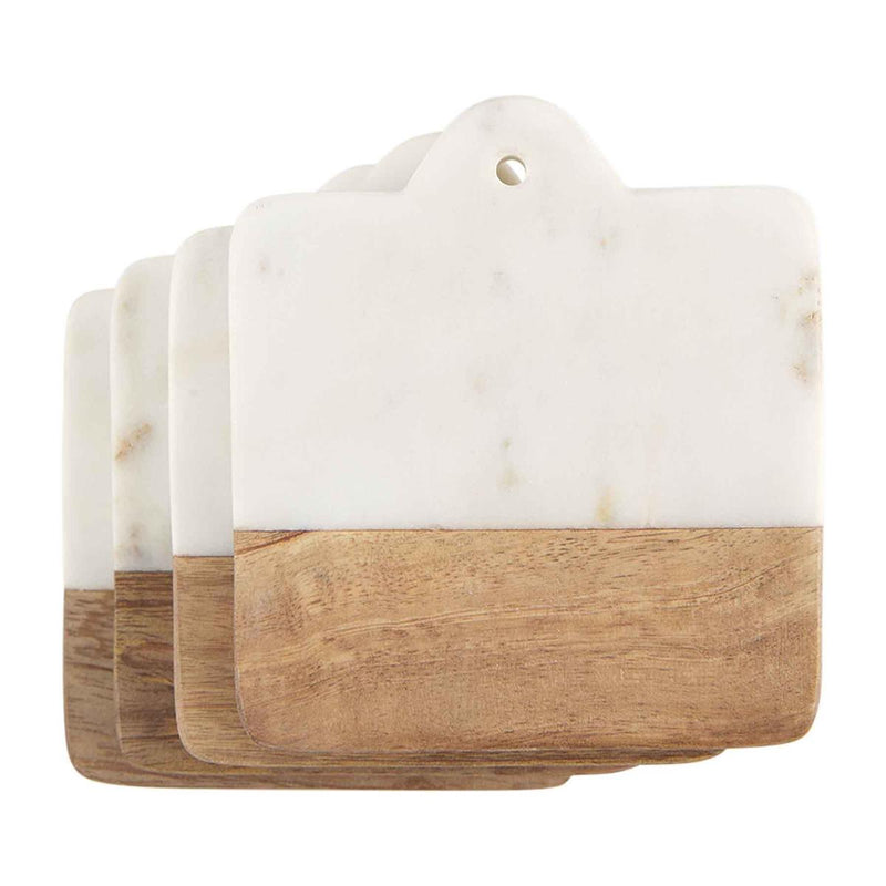 Mud Pie Square Marble Wood Coaster Set