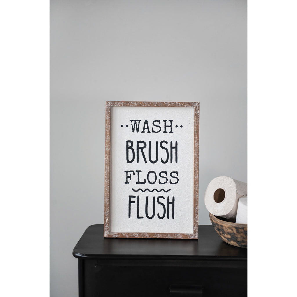 Creative Co-Op Wood Framed Wall Décor "Wash Brush Floss Flush"