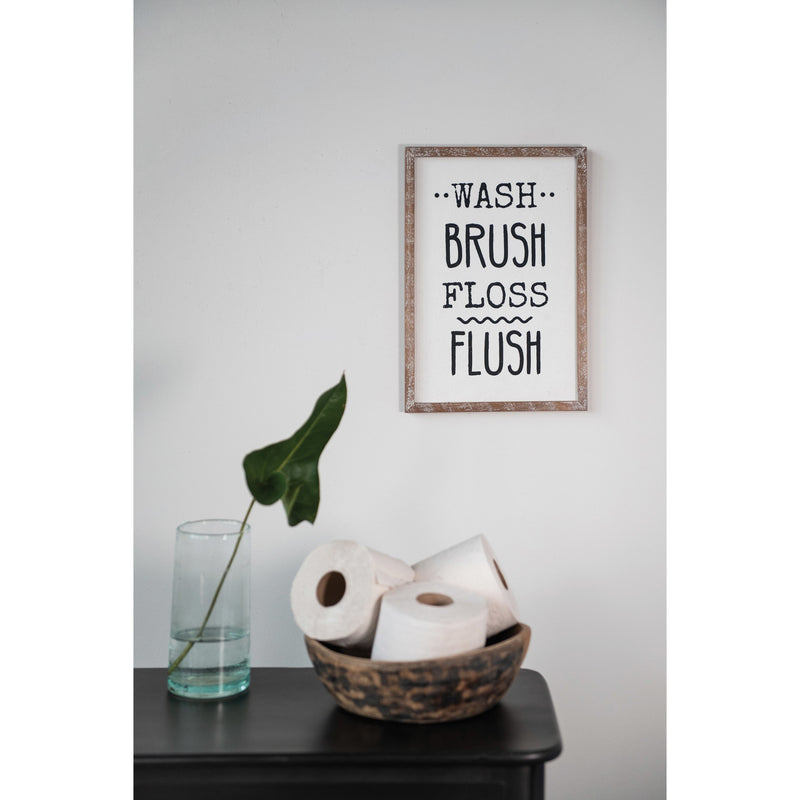 Creative Co-Op Wood Framed Wall Décor "Wash Brush Floss Flush"