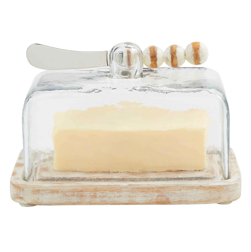 Mud Pie White Bead Butter Dish Set