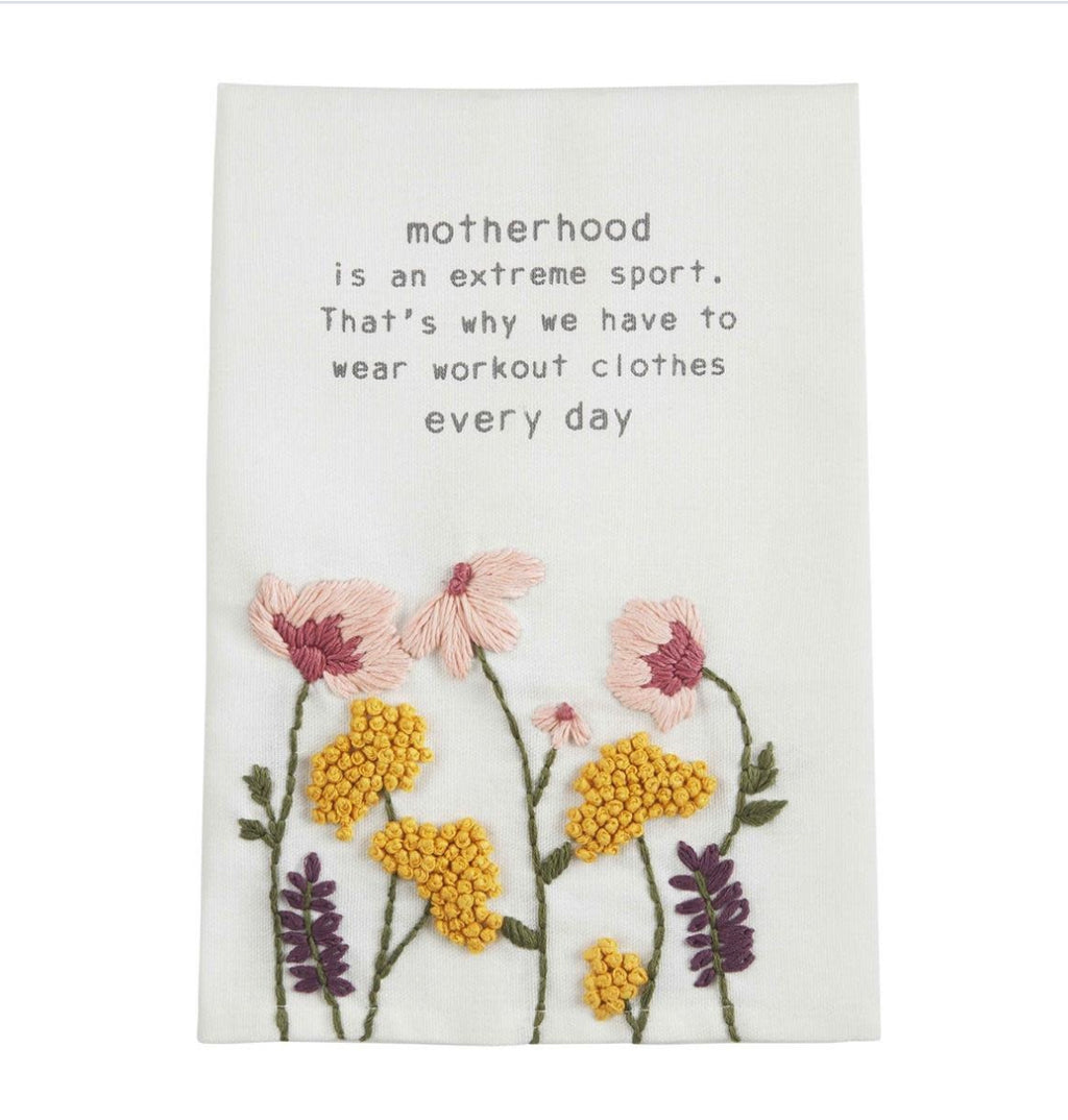 Mud Pie Funny “Mom” Floral Embroidered Towels