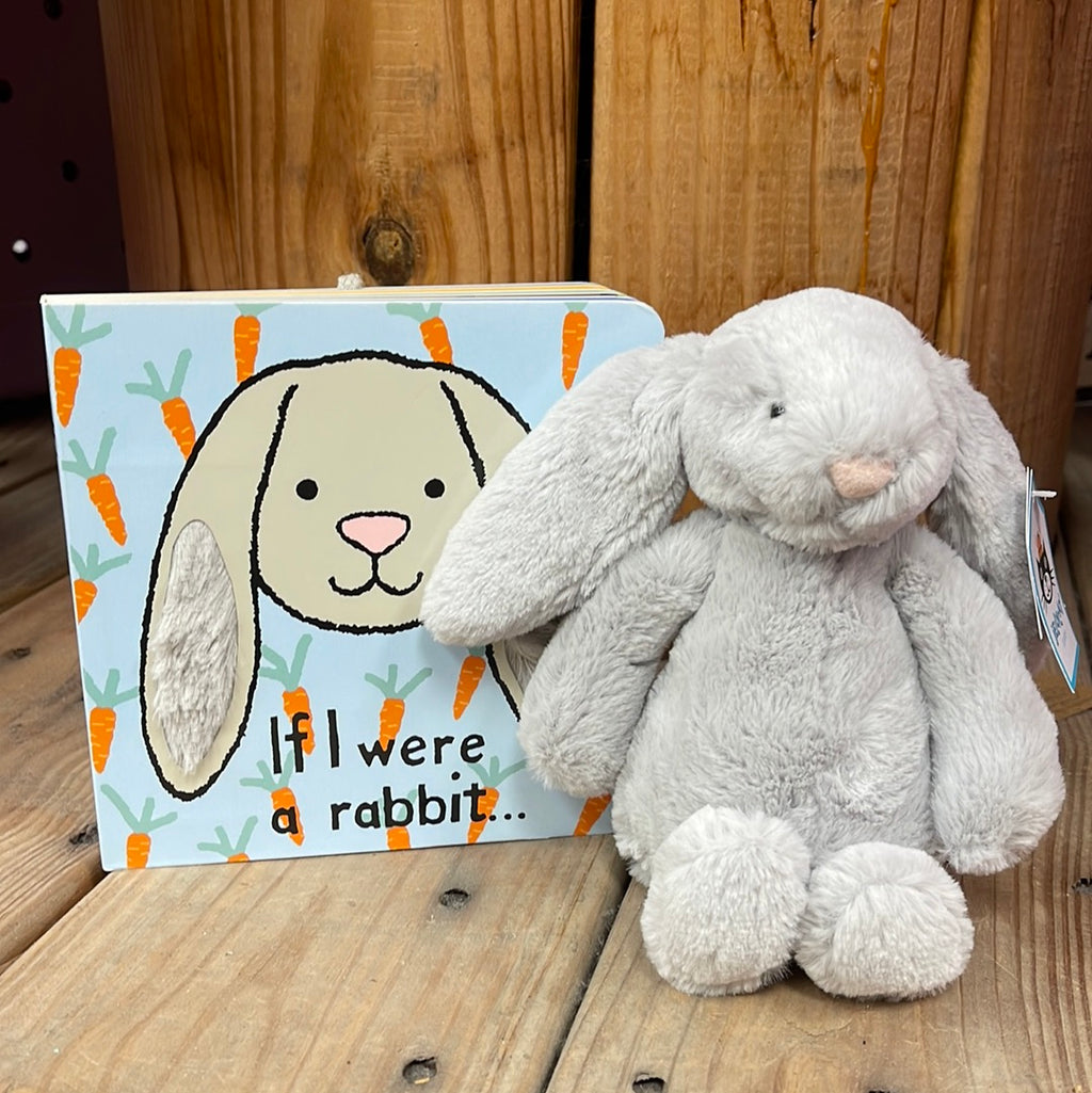 Jellycat If I were a Rabbit Board Book and Small Bashful Grey Bunny Plush Set