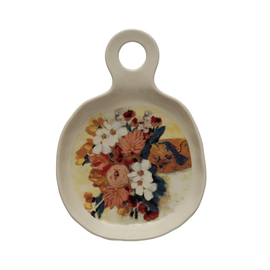 Creative Co-op Stoneware Spoon Rest with Flowers in Vase (DF6362)