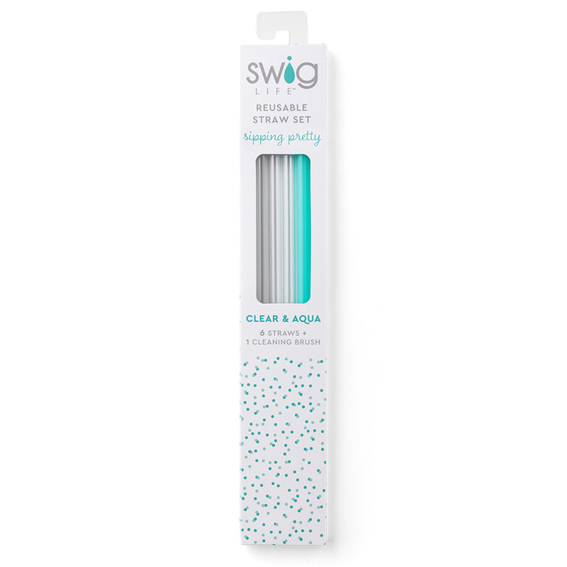 Swig Life Clear & Aqua Reusable Straw Set (Tall)