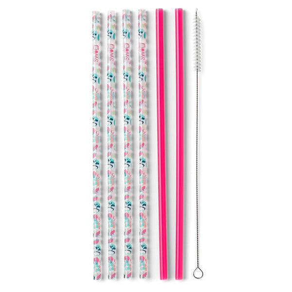 Swig Life Party Animal + Hot Pink Reusable Straw Set (Tall)