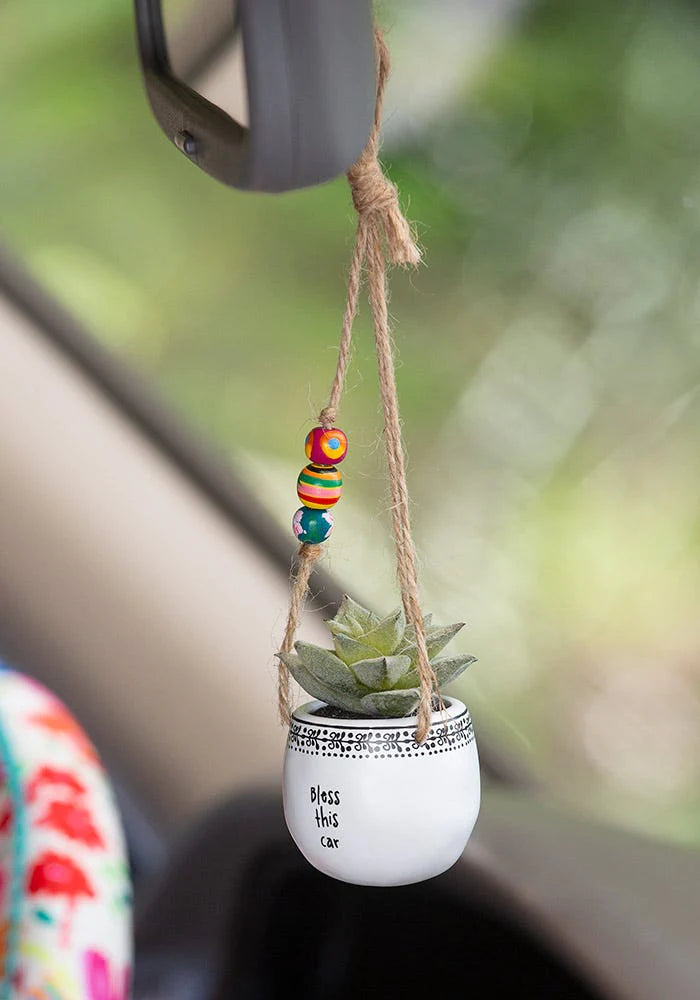 Natural Life Mini Hanging Faux Succulent - “Bless This Car”