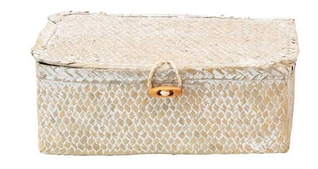 Creative Co-Op Hand-Woven Seagrass Boxes w/ Lids & Toggle Closure, Whitewashed