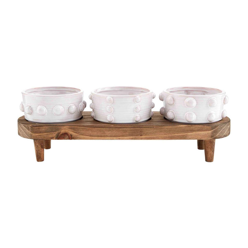 Mud Pie Beaded Dip Bowl and Wood Tray Stand Set