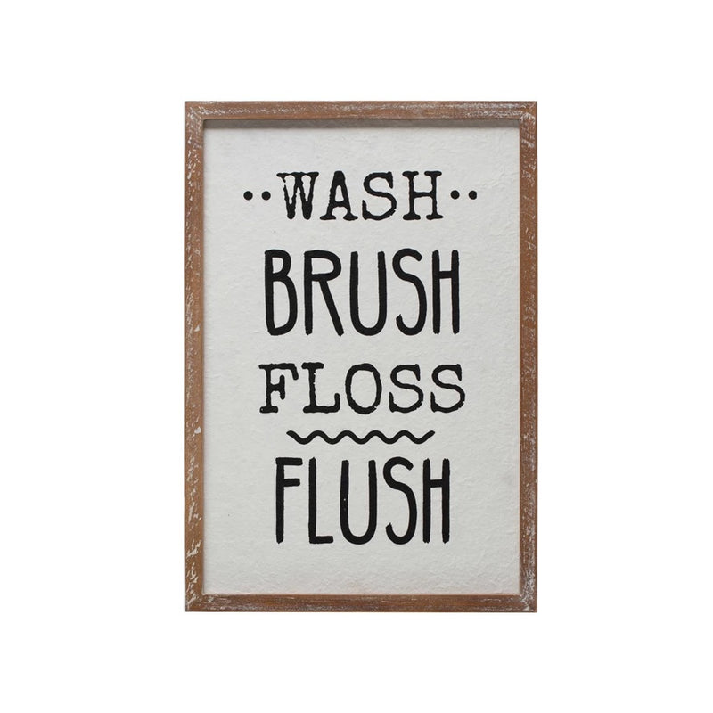 Creative Co-Op Wood Framed Wall Décor "Wash Brush Floss Flush"