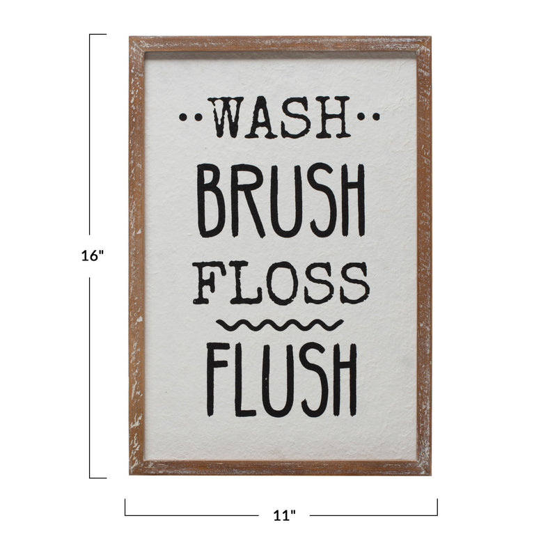 Creative Co-Op Wood Framed Wall Décor "Wash Brush Floss Flush"