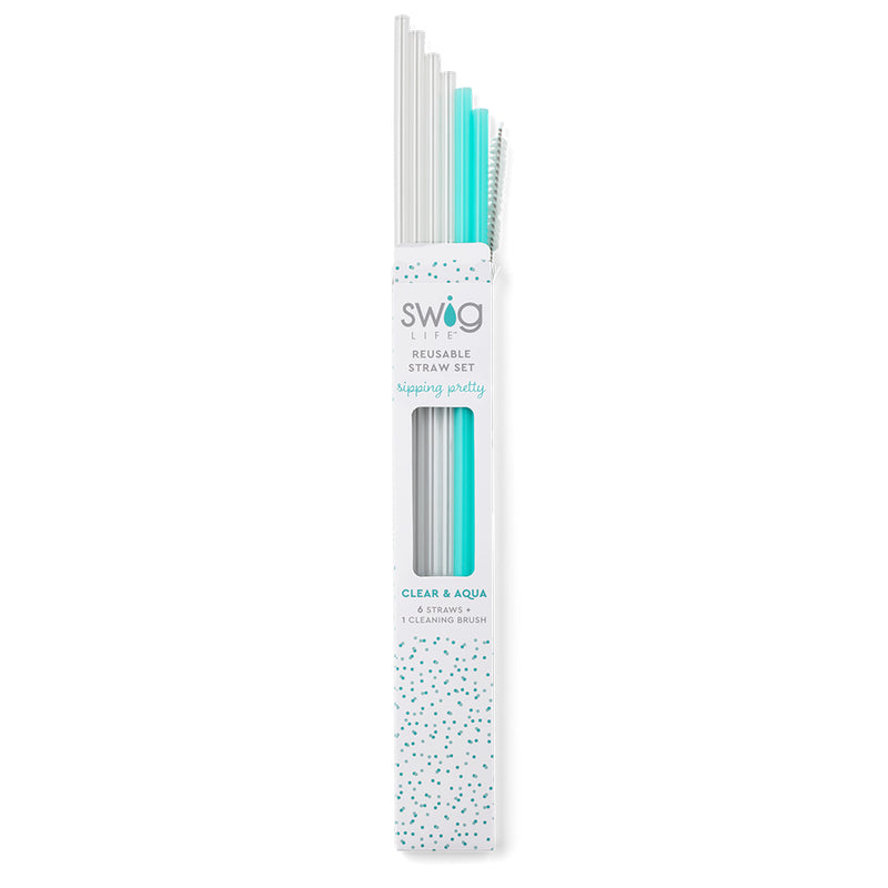 Swig Life Clear & Aqua Reusable Straw Set (Tall)