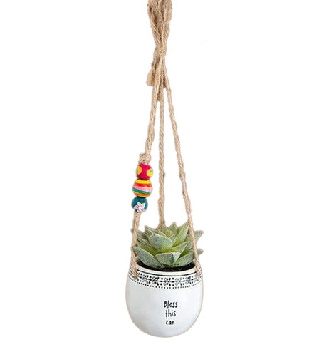Natural Life Mini Hanging Faux Succulent - “Bless This Car”